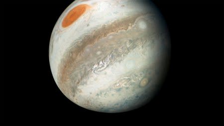 FILE PHOTO: A color-enhanced image of Jupiter which was captured by NASA's Juno spacecraft on the outbound leg of its 12th close flyby of the gas giant planet on April 1, 2018. Image captured on April 1, 2018. Courtesy NASA/JPL-Caltech/SwRI/MSSS/Gerald Eichstad/Sean Doran/Handout via REUTERS