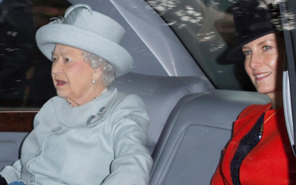 Queen Elizabeth II and the Countess of Wessex attending a church service together at Sandringham - i-Images Picture Agency