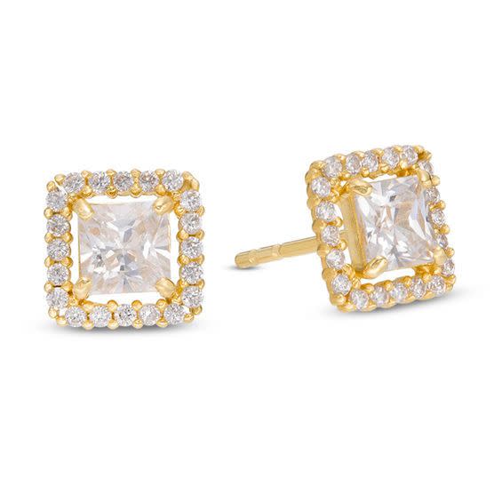 8) 4mm Princess-Cut Cubic Zirconia Frame Stud Earrings in 14K Gold