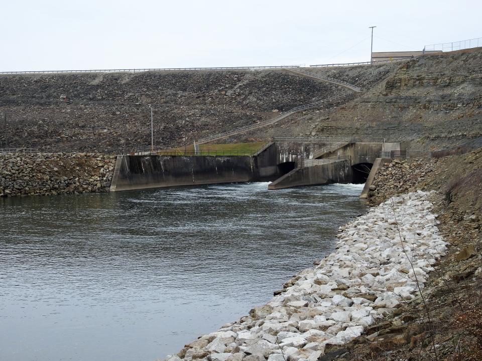 Water flows out of Mohawk Dam in  Coshocton County's Jefferson Township. The dam was built in the mid-1930s.