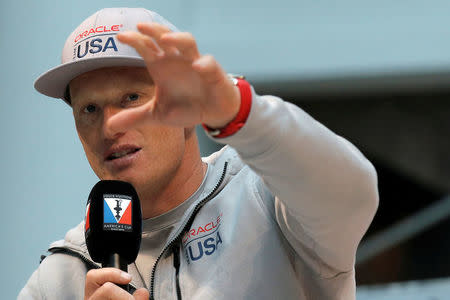 FILE PHOTO: Skipper Jimmy Spithill of Oracle Team USA speaks at a news conference ahead of competing in the America's Cup World Series sailing event in New York City, U.S. May 5, 2016. REUTERS/Brendan McDermid/File Photo