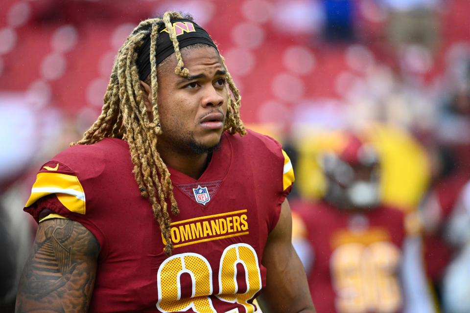 Washington Commanders defensive end Chase Young on the field before the game against the Buffalo Bills.