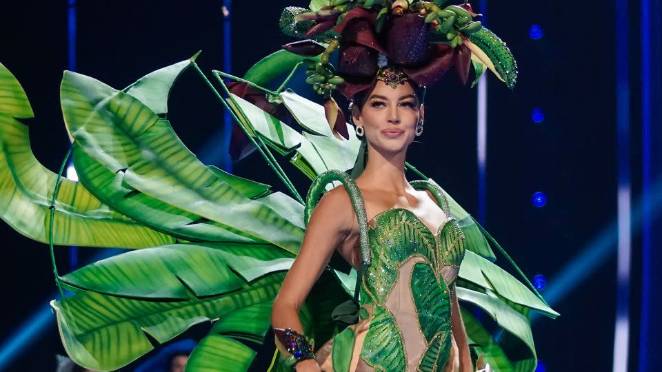 Miss Dominican Republic's costume, meanwhile, was all about the plantain, with what commentators described as a "ready-to-eat" headpiece. - Alex Peña/Getty Images South America/Getty Images