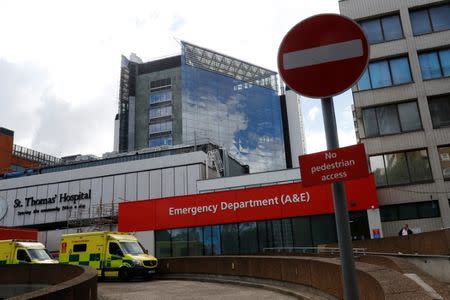 An ambulance waits outside the emergency department at St Thomas' Hospital in central London, Britain May 12, 2017. REUTERS/Stefan Wermuth