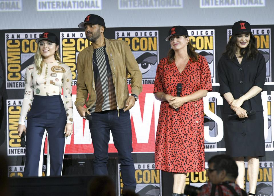 Florence Pugh, O. T. Fagbenle, Cate Shortland, and Rachel Weisz 