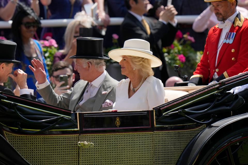 Prince Charles and Camilla, Duchess of Cornwall arrive for the second day of the Royal Ascot horserace.