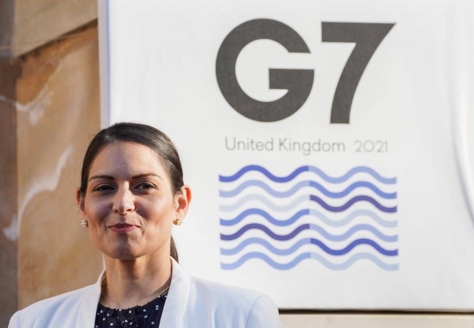 Home Secretary Priti Patel met her French counterpart during the G7 interior minsiters’ meeting at Lancaster House in London. (Ian West/PA) (PA Wire)