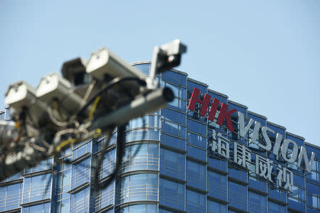 Surveillance cameras are seen near the headquarters of Chinese video surveillance firm Hikvision in Hangzhou, Zhejiang province, China May 22, 2019. REUTERS/Stringer