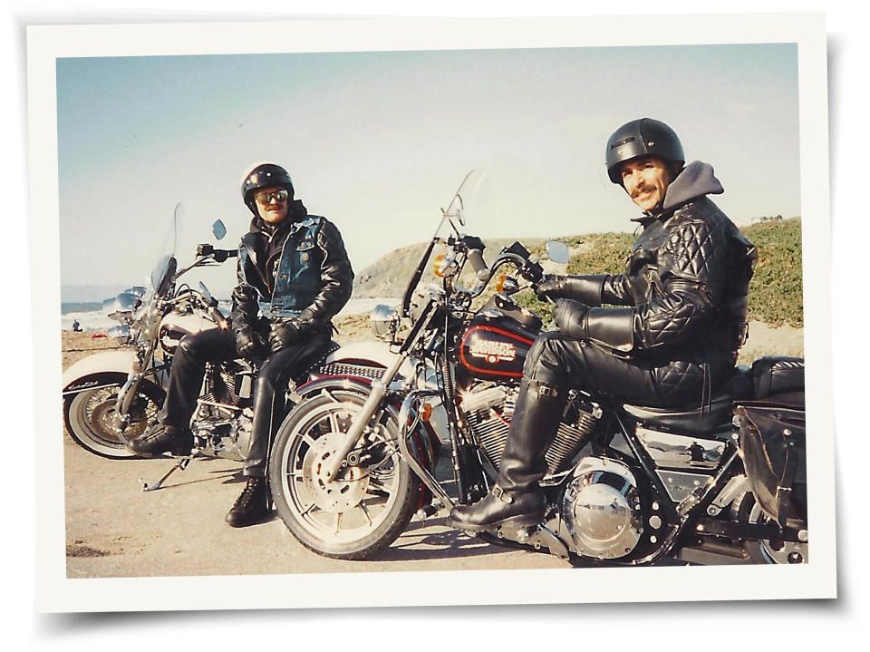Alexander and Frank on their Harleys.