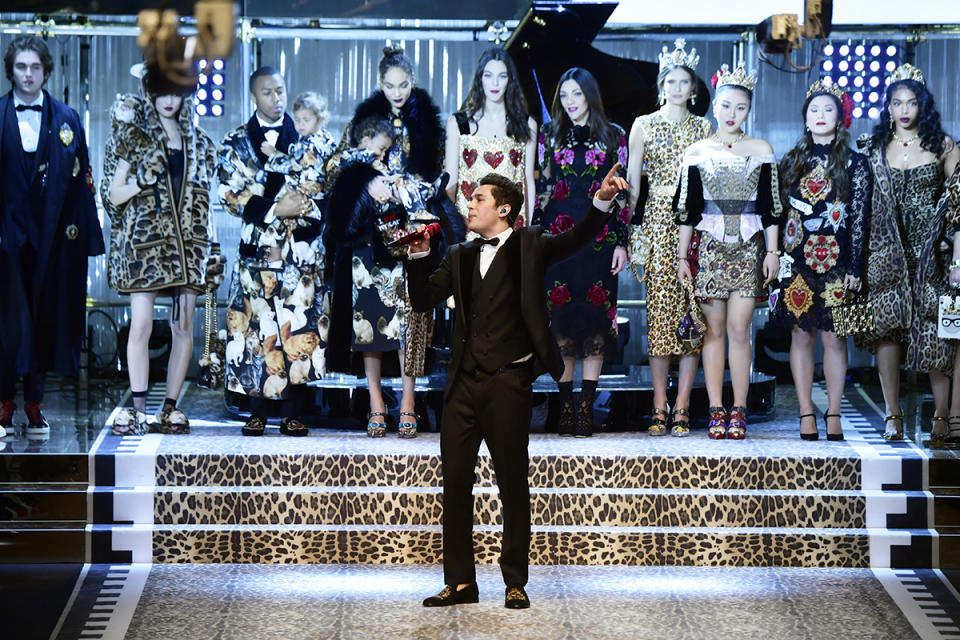 Austin Mahone on the runway at the Dolce & Gabbana show.