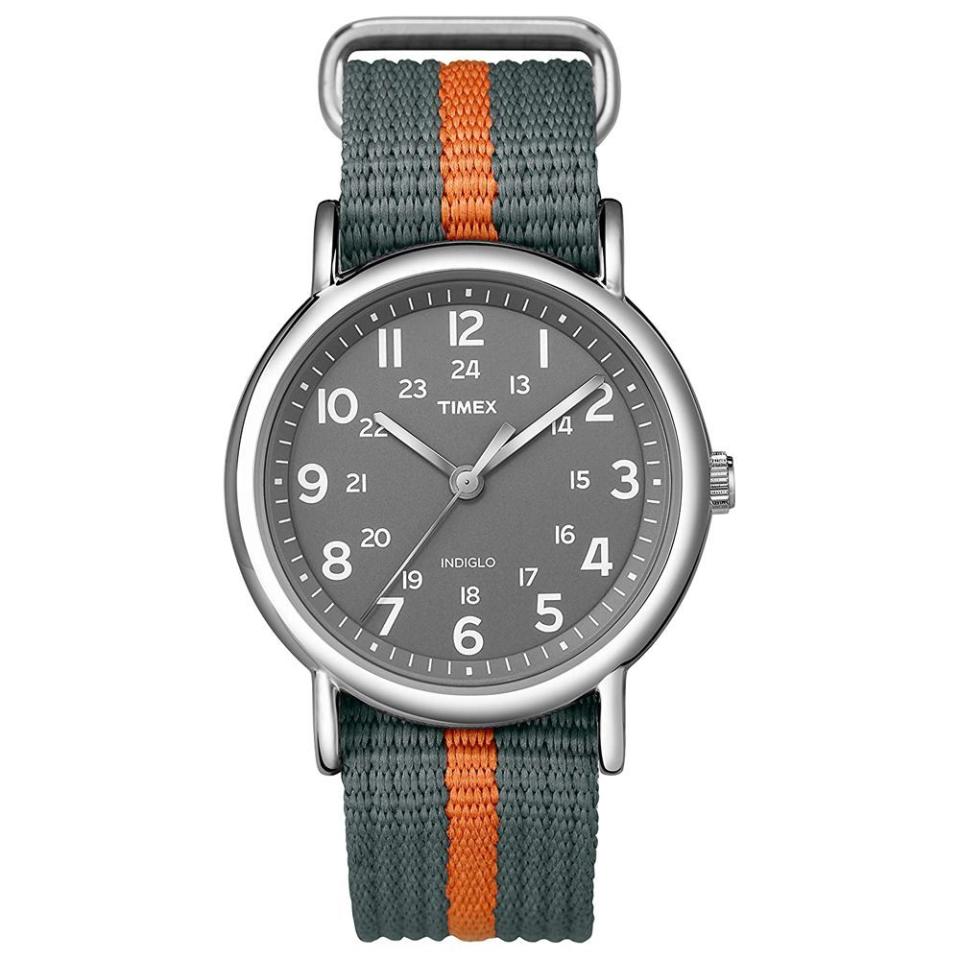 Timex Unisex T2N649 Weekender 38mm Gray/Orange Stripe Nylon Slip-Thru Strap Watch
