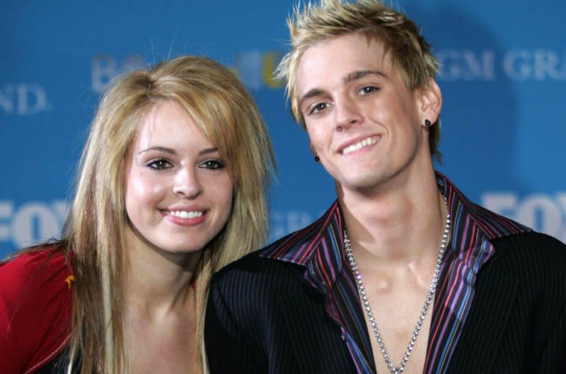 Aaron Carter and friend Faye arrive at the 2004 Billboard Music Awards at MGM in Las Vegas. File Photo by Roger Williams/UPI