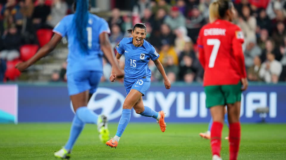 Kenza Dali celebrates scoring France's second.  - Aitor Alcalde/FIFA/Getty Images