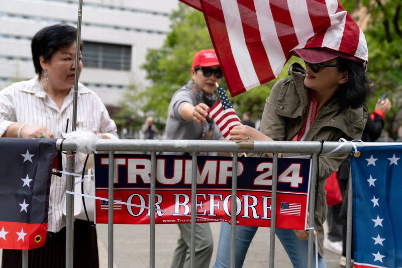 Former U.S. President Trump's supporters gather outside his criminal trial in New York