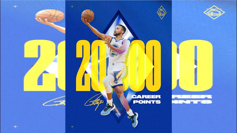 柯瑞（Stephen Curry）投進生涯第20000分。（圖／翻攝自勇士推特）