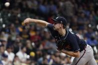 Atlanta Braves relief pitcher Spencer Strider throws during the seventh inning of a baseball game Monday, May 16, 2022, in Milwaukee. (AP Photo/Morry Gash)