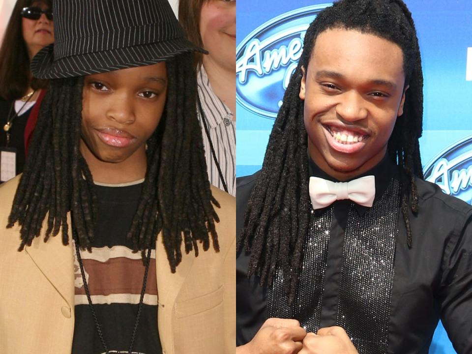 side by side photos of Qaasim Middleton in his early naked brothers band days and during his american idol run