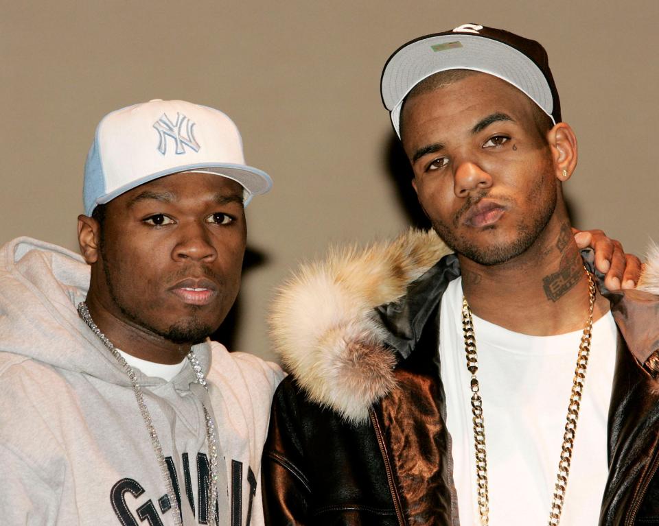 Rappers 50 Cent and The Game make an appearance at the Schomburg Center For Research in Black Culture to announce they will put their differences aside and make amends on March 9, 2005 in New York City.