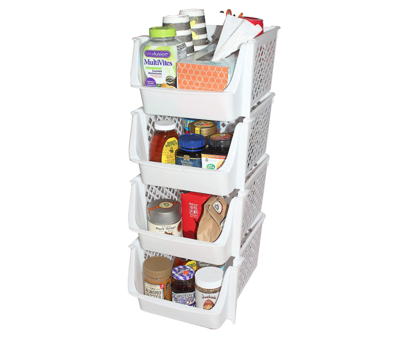 15) Skywin Plastic Stackable Storage Bins for Pantry - Stackable Bins For Organizing Food, Kitchen, and Bathroom Essentials (White)