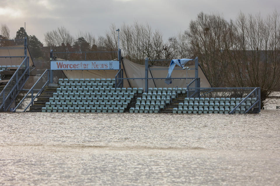 Worcester County Cricket ground was submerged following flooding driven by heavy rain (SWNS)