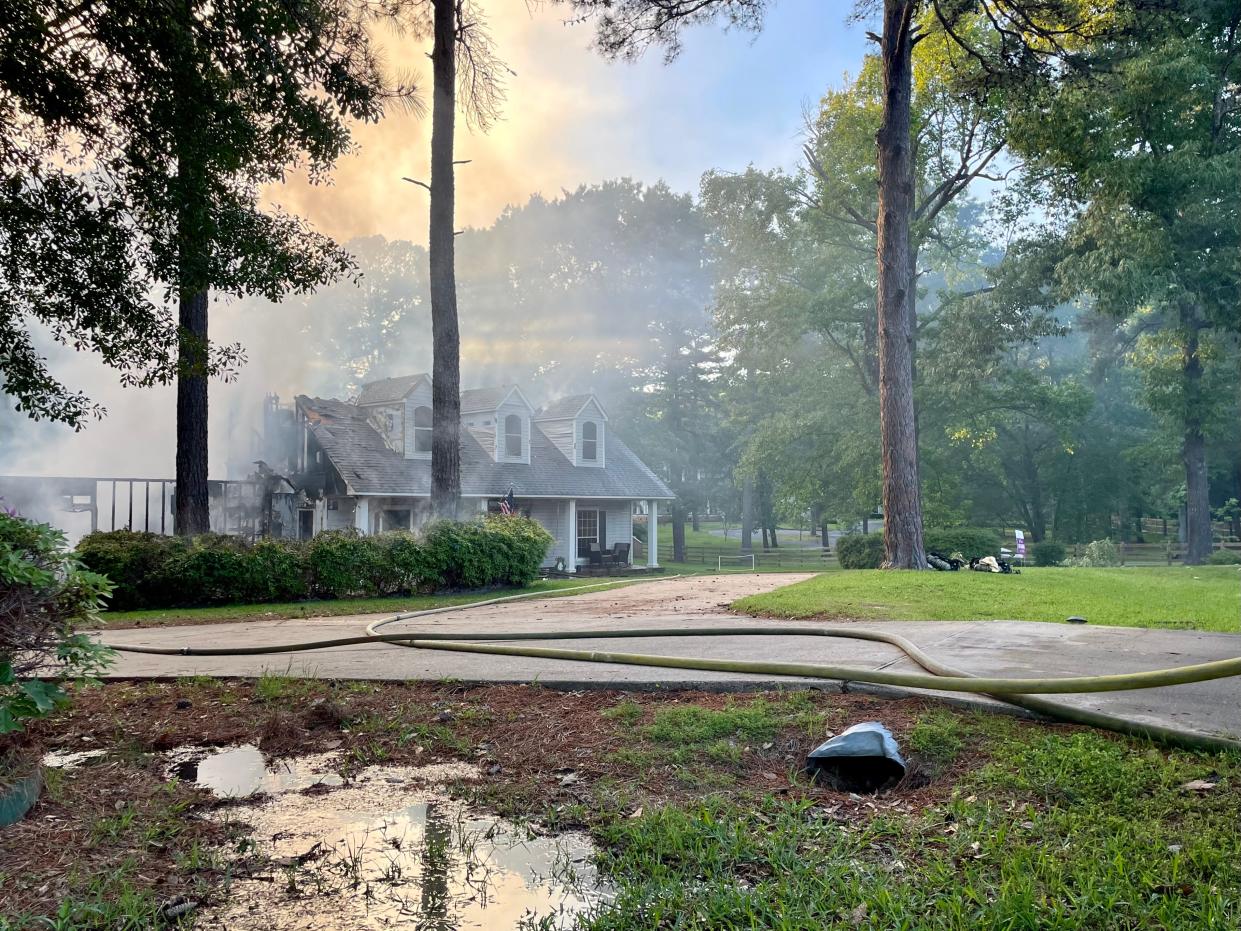 A house in the 400 block of Goldsberry Circle went up in flames Monday. More than 20 Shreveport Fire units responded.