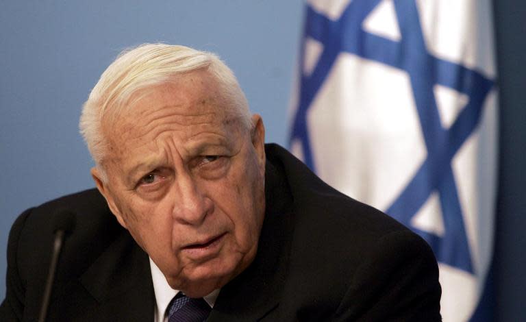 Former Israeli Prime Minister Ariel Sharon is pictured at a press conference in Jerusalem on November 16, 2005