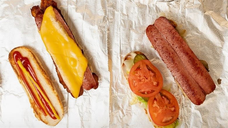two bacon cheese dogs