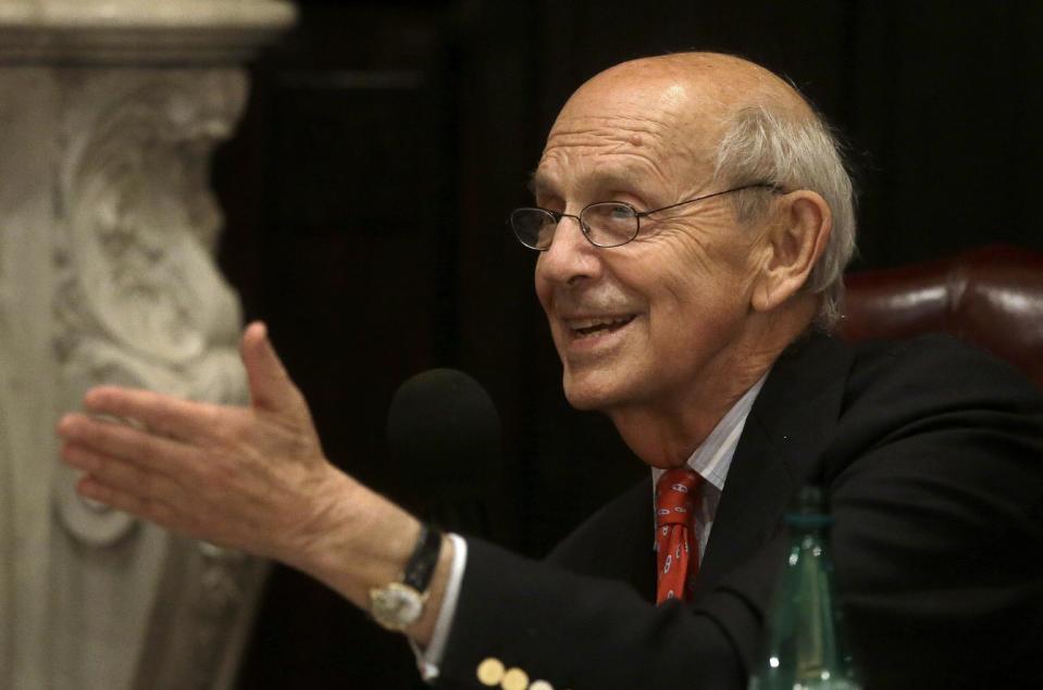 U.S. Supreme Court Justice Stephen Breyer speaks to an audience at the French Cultural Center, Monday, Feb. 13, 2017, in Boston, during a forum called From the Bench to the Sketchbook. (AP Photo/Steven Senne)