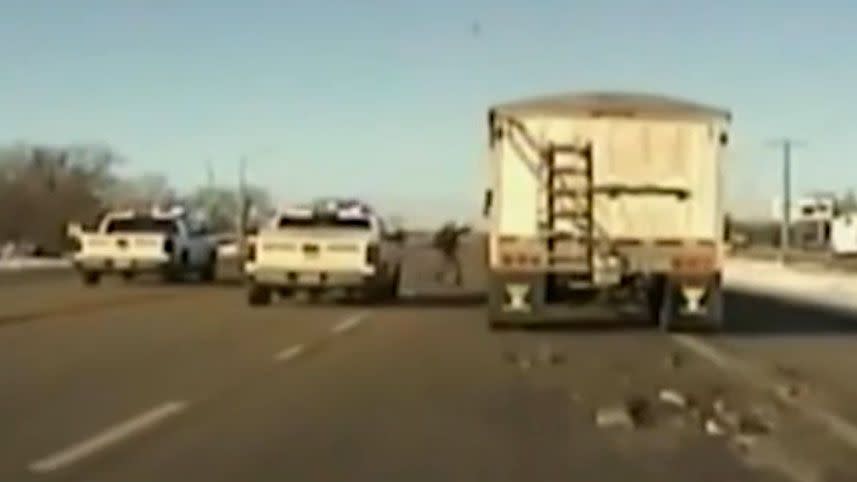 Sergeant Steve Volk jumped into action, leaping into the cabin of the runaway truck. Photo: Dashcam