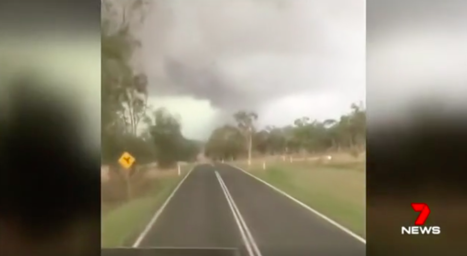 The truckie heads into the eye of the tornado. Source: 7 News