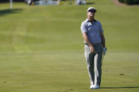 Charley Hoffman watches his drive from the first fairway during the third round of the Sanderson Farms Championship golf tournament in Jackson, Miss., Saturday, Oct. 3, 2020. (AP Photo/Rogelio V. Solis)