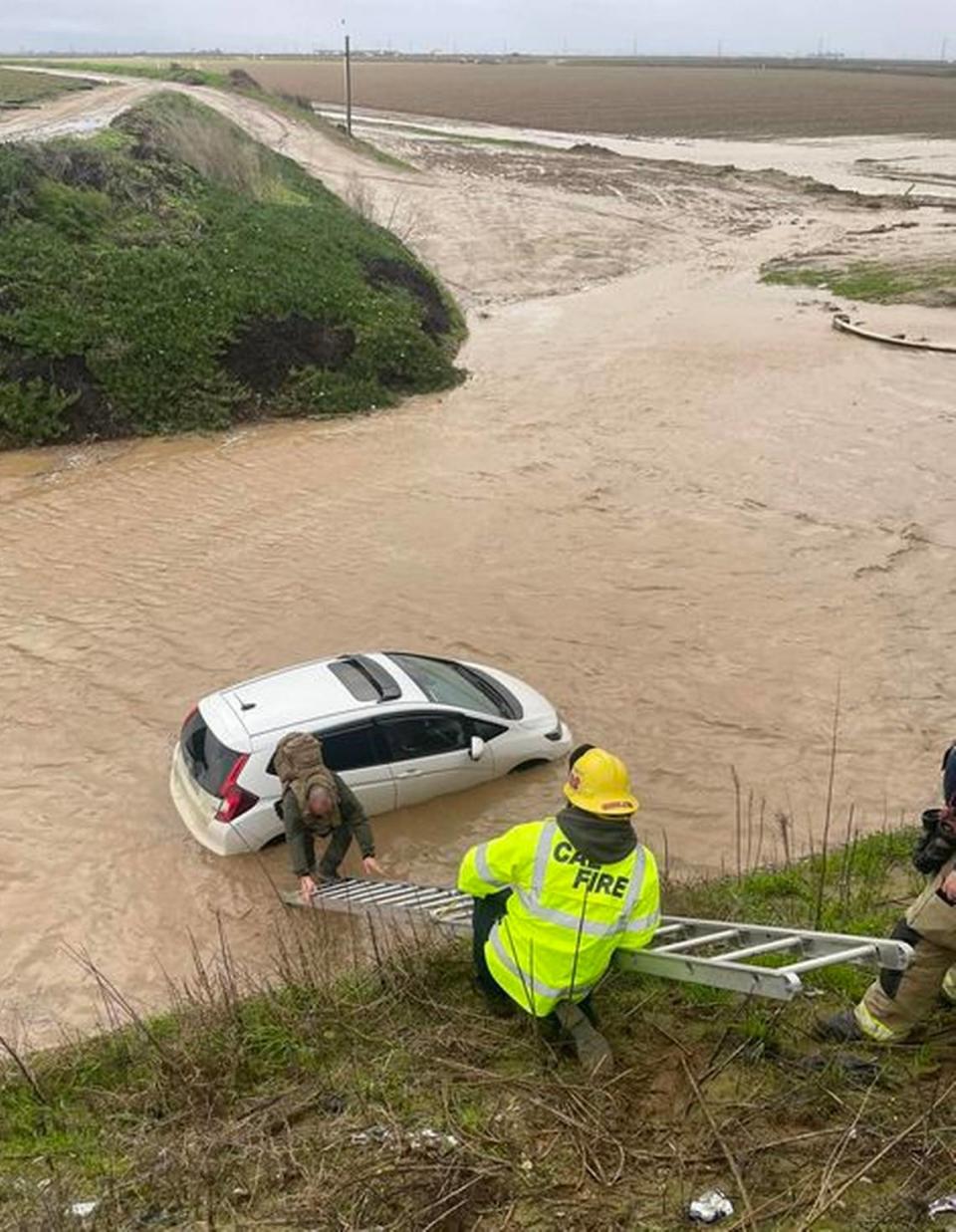 A man was rescued from his flooded car after being trapped in Nipomo during the storm on Feb. 4, 2024. Cal Fire