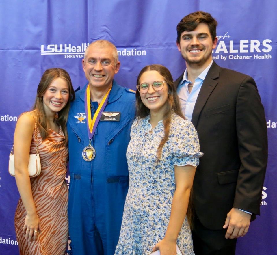 Ikey Chism, healer Flight Nurse Douglas Chism, Endly and Eli Chism at the LSUHS "Evening for Healers" on August 31, 2023.