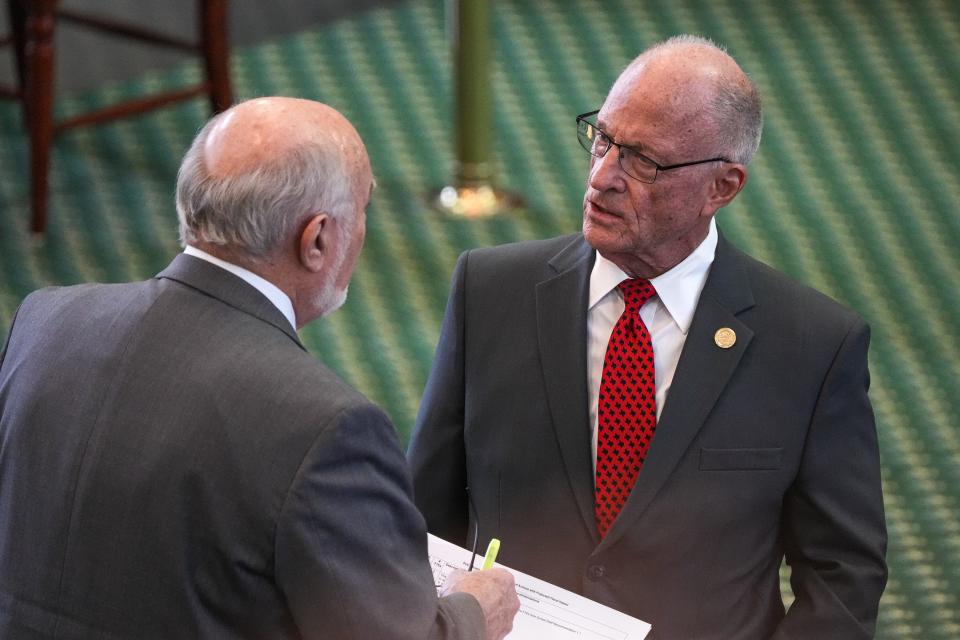 Sen. Bob Hall, right, authored SB 1029, which would make physicians and health care providers liable for malpractice claims for gender-affirming treatments or procedures and the associated costs.