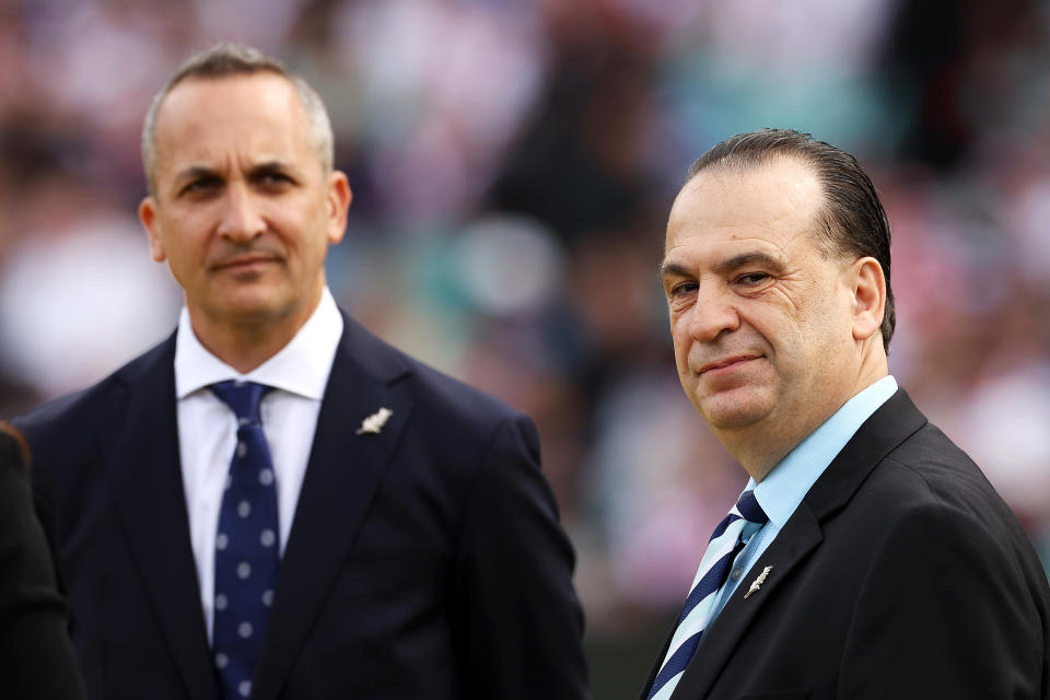 NRL CEO Andrew Abdo and ARL chairman Peter V'landys, pictured here at the SCG.