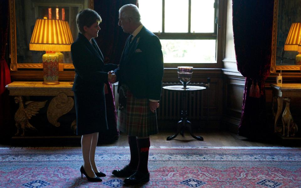 King Charles III during an audience with the First Minister of Scotland Nicola Sturgeon at the Palace of Holyroodhouse - Peter Byrne/PA