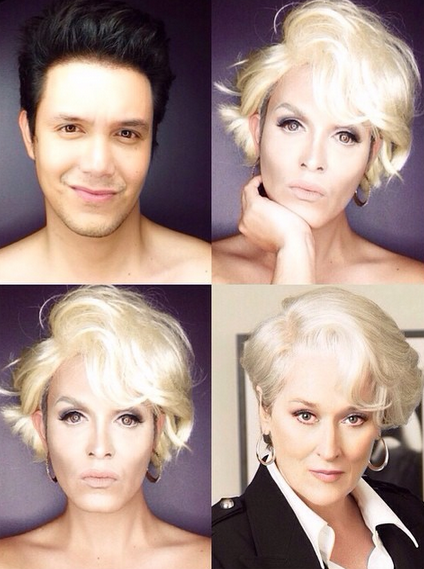 Makeup artist Paolo Ballesteros transforms himself into Meryl Streep.