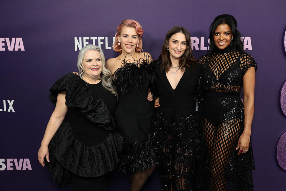 Paula Pell, Busy Philipps, Sara Bareilles and Renée Elise Goldsberry attend Netflix's Girls5eva Season 3 premiere at Paris Theater on March 07, 2024 in New York City.