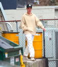 <p><i>Earlier this week Justin Bieber was seen out and about in New York wearing Supreme x Playboy sweatpants that belong to his rumored love interest Hailey Baldwin. Photo: Splash News</i></p>