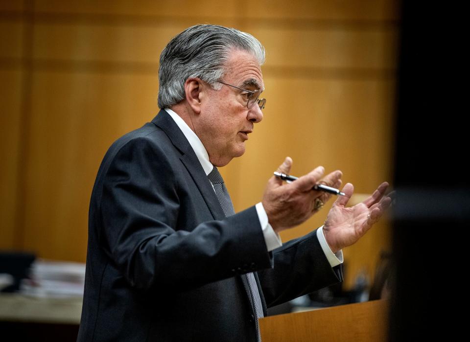 Defense attorney Daniel Hernandez gives his closing argument during the penalty phase for convicted murderer Marcelle Waldon. Hernandez had little to go on in closing statements, after Waldon declined to mount a defense with mitigating circumstances.