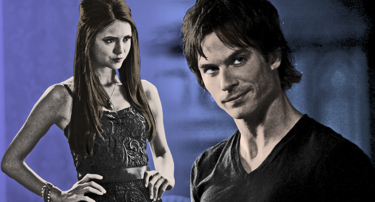 Nina Dobrev as Elena and Ian Somerhalder as Damon on <em>The Vampire Diaries</em>. (Photo: Everett Collection)