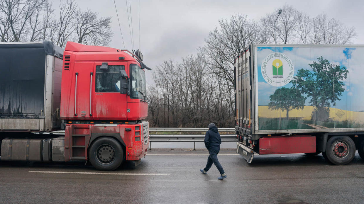 Lorries queue. Stock photo: Getty Images