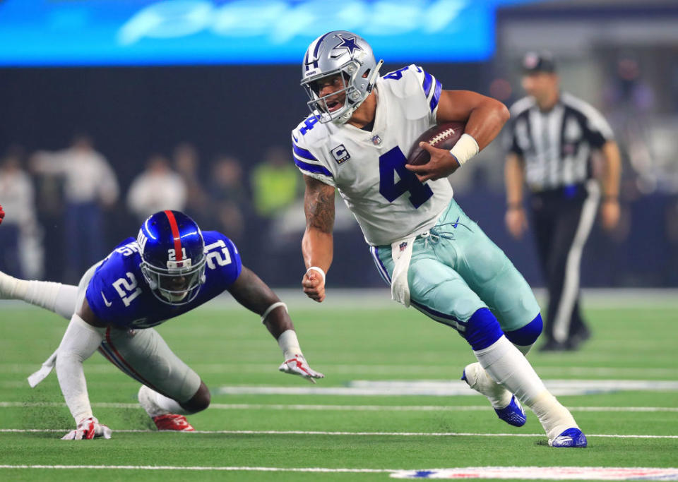 It wasn’t pretty, but Dak Prescott and the Cowboys outran the Giants. (Getty)