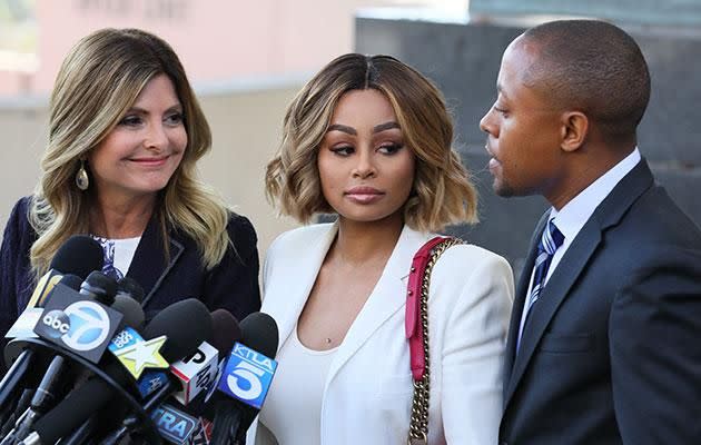 Chyna and her lawyers addressed media outside of court. Source: Getty