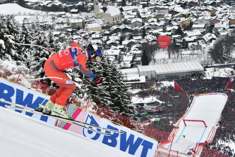 Aksel Lund Svindal of Norway competes in the men's downhill event at the FIS Alpine World Cup in Kitzbuehel, Austria on January 20, 2018