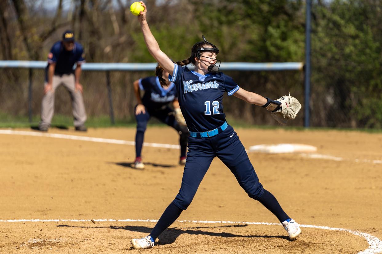 Emma Weaver delivers a pitch in the first inning during Central Valley's WPIAL Class 3A section matchup against Ellwood City Monday afternoon at Central Valley High School.