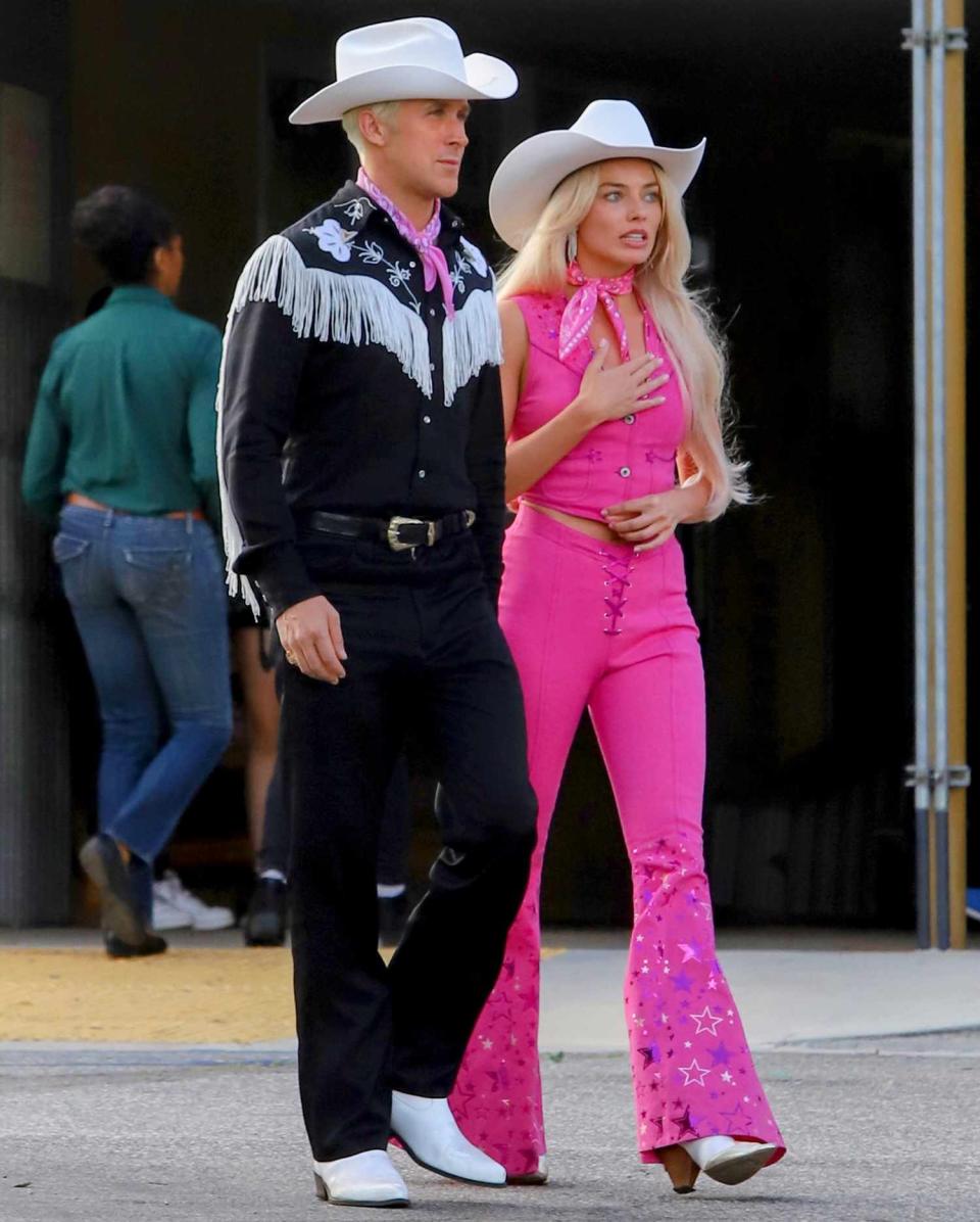 Ryan Gosling and Margot Robbie on the Barbie Movie Set