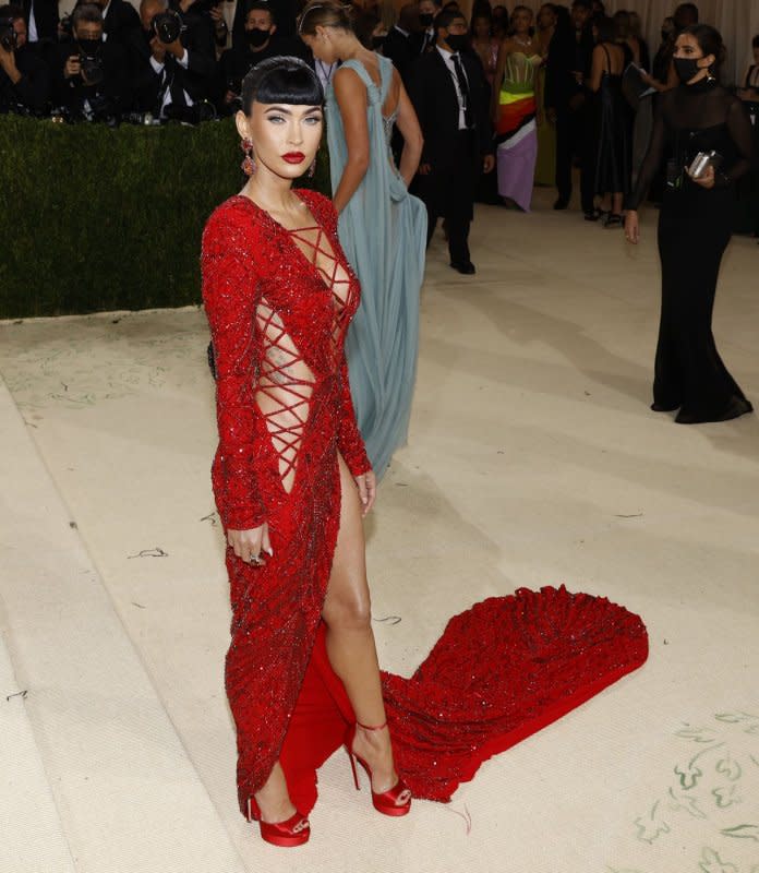 Megan Fox arrives on the red carpet for The Met Gala at The Metropolitan Museum of Art in New York City on September 13, 2022. The actor turns 38 on May 16. File Photo by John Angelillo/UPI
