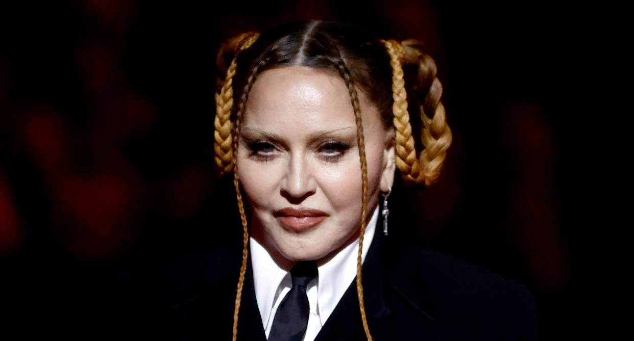 A close up image of Madonna with circular braids in her hair. (Getty Images)