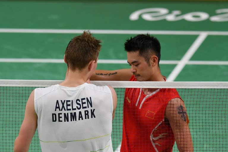 Viktor Axelsen (left) says he has been watching Lin Dan since he was a little child